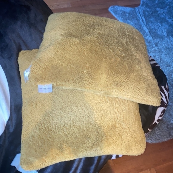 Pavilion mustard yellow decorative fuzzy throw pillows set of 2 - Picture 6 of 8